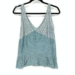 Kookai V-Neck Sleeveless Tank Top Womens Size 2 US M Blue Floral Print
